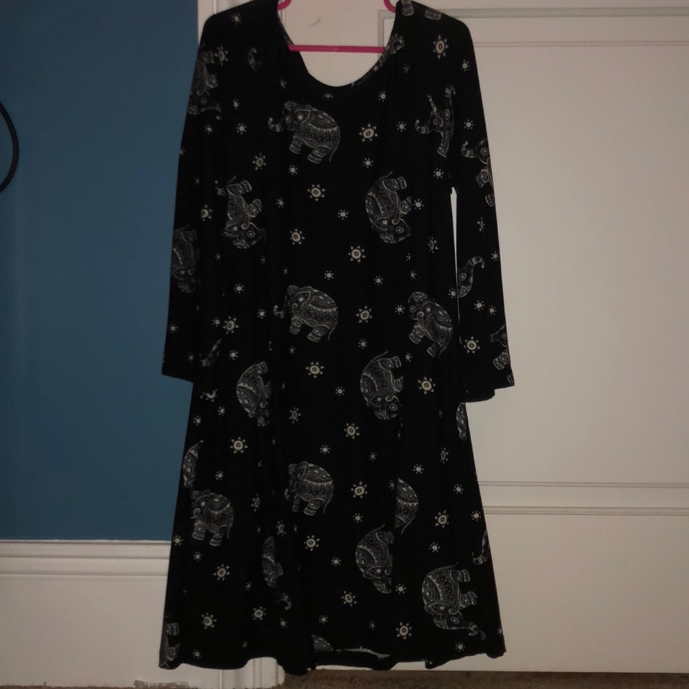 black and white dress with elephants